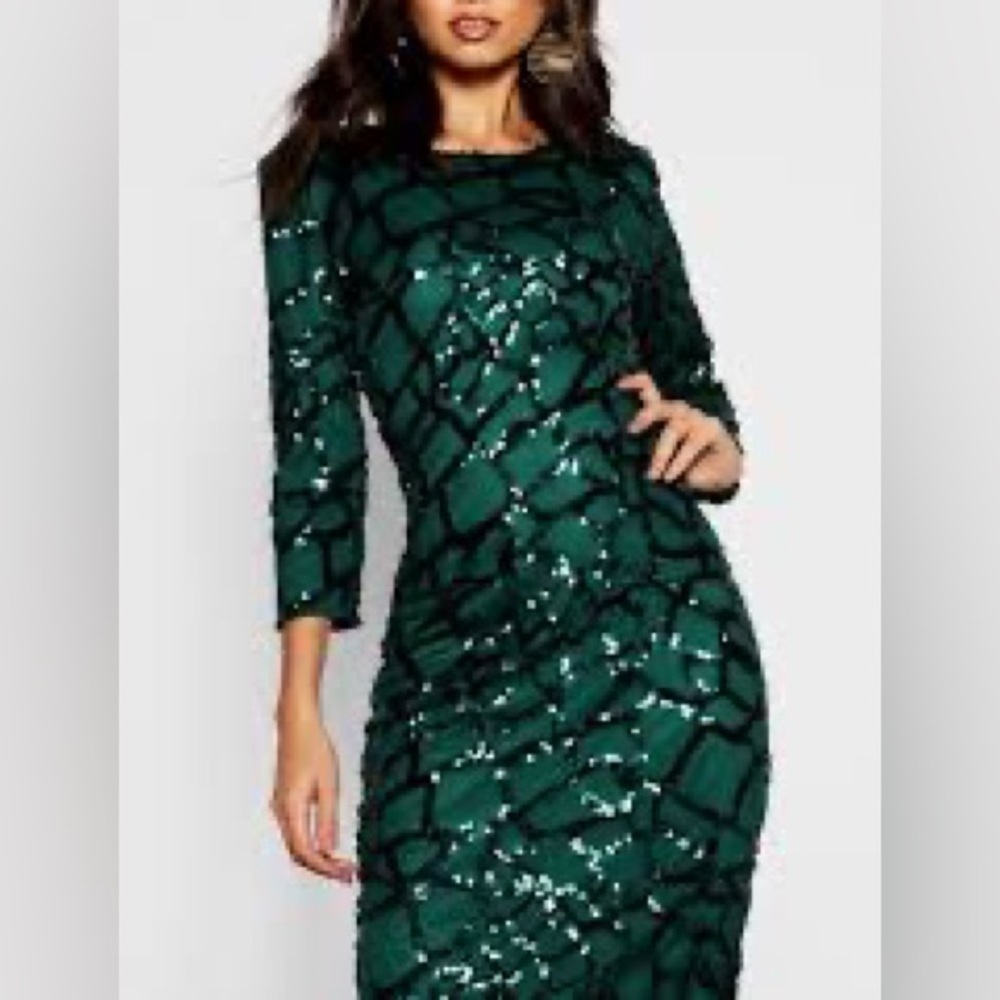 Green Sequin Boohoo Dress Size US 4